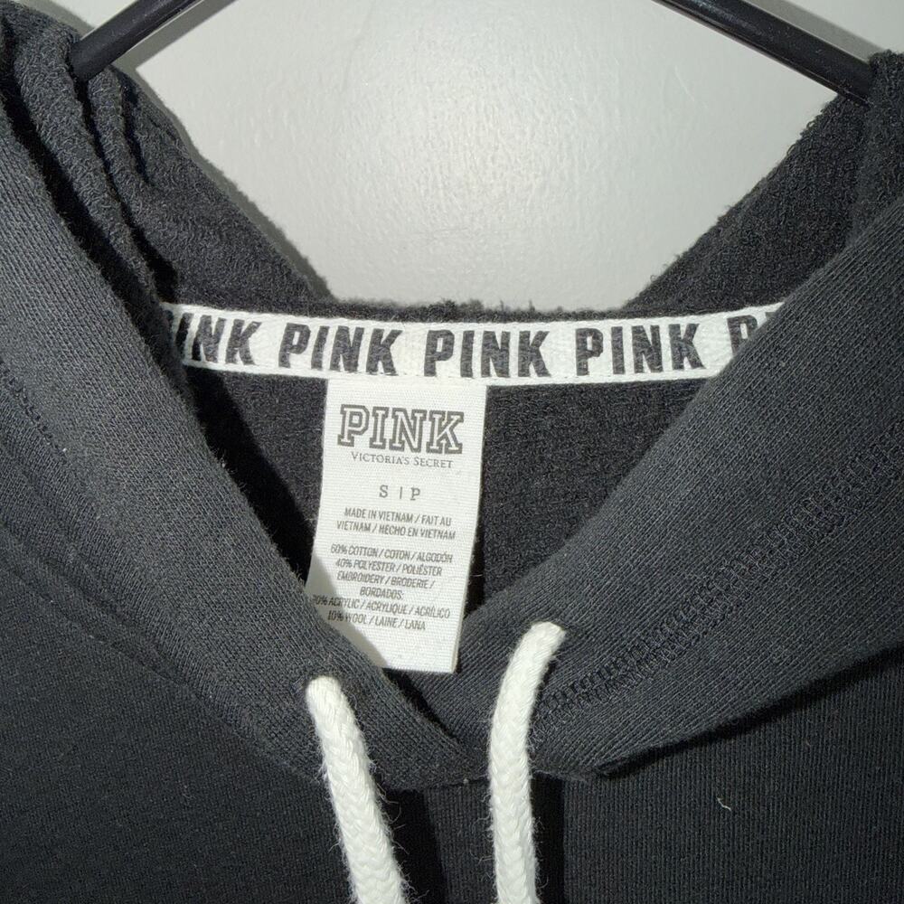 Y2K Victorias Secret PINK Women’s Size S Black Hoodie Embroidered Logo 2015 - Picture 2 of 6